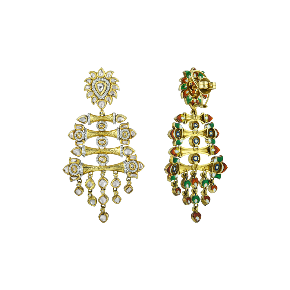 Cascading Polki Golden Chandelier Earrings